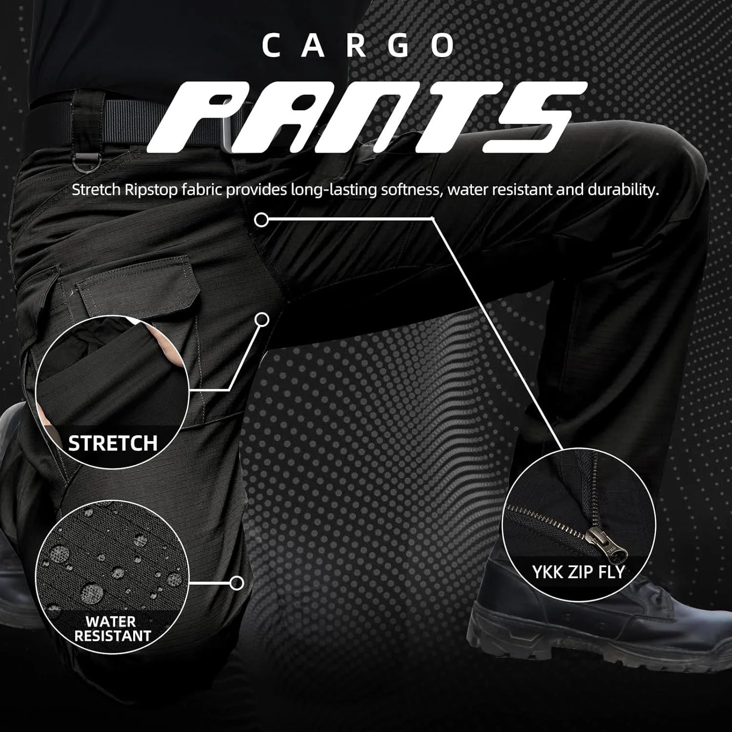 Men's Stretch Tactical Pants Water Resistant Ripstop Cargo Pants Outdoor Lightweight EDC Work Hiking Pants