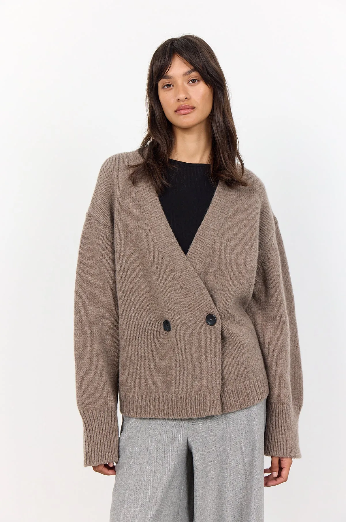 Perle Cardigan Taupe Grey Melange