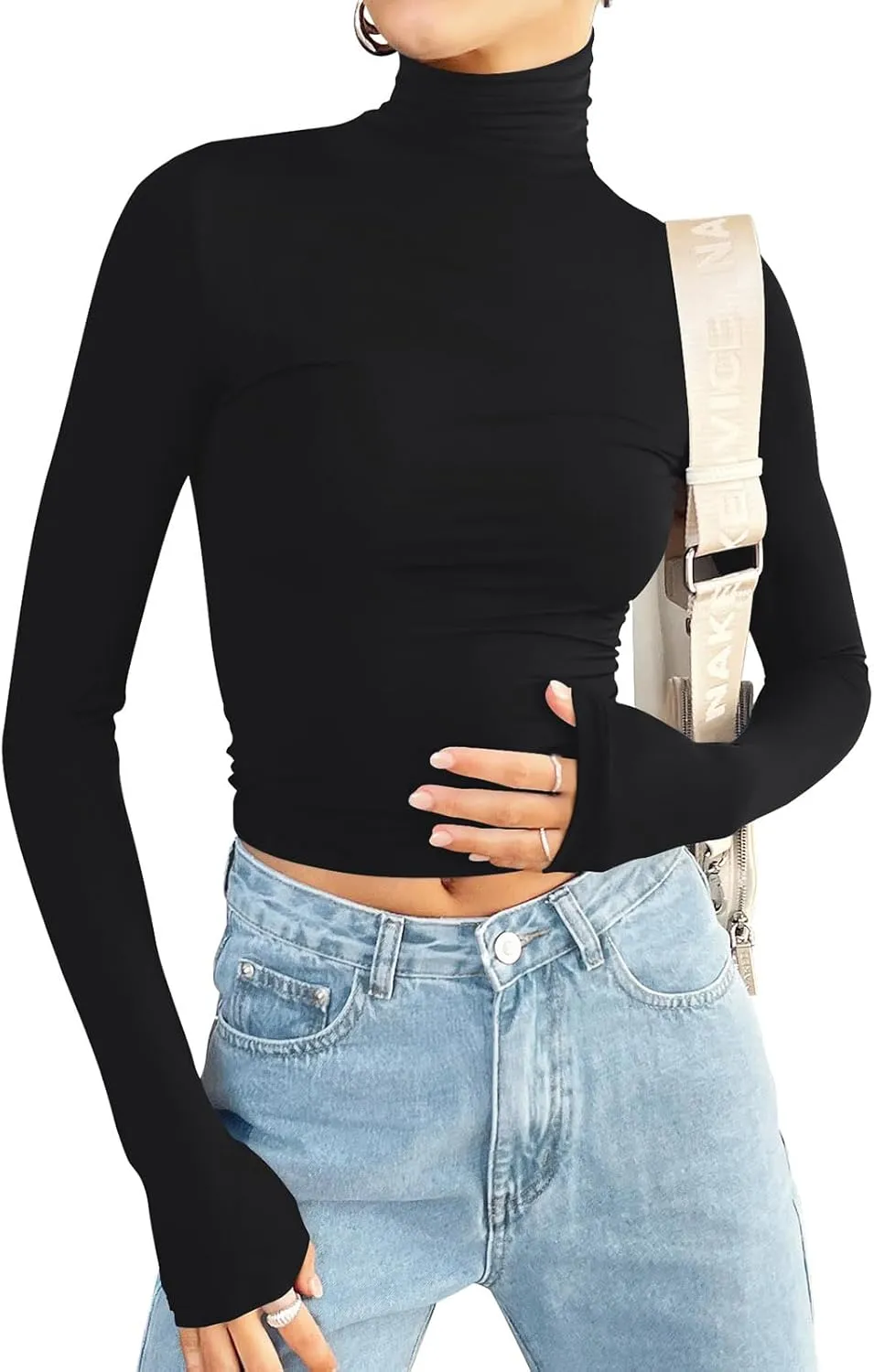 PINKMSTYLE Turtleneck Long Sleeve Tops for Women Fitted Double Lined T Shirts Base Layer Fall Outfits 2024