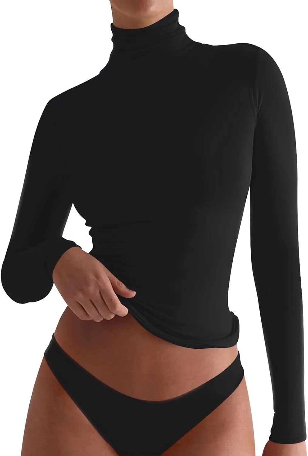 PINKMSTYLE Turtleneck Long Sleeve Tops for Women Fitted Double Lined T Shirts Base Layer Fall Outfits 2024