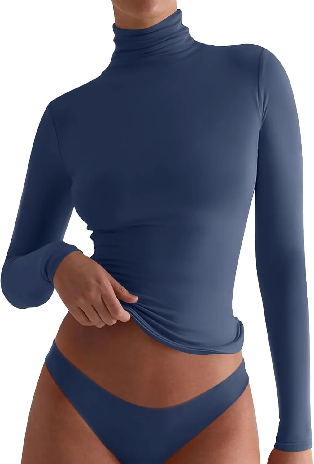 PINKMSTYLE Turtleneck Long Sleeve Tops for Women Fitted Double Lined T Shirts Base Layer Fall Outfits 2024