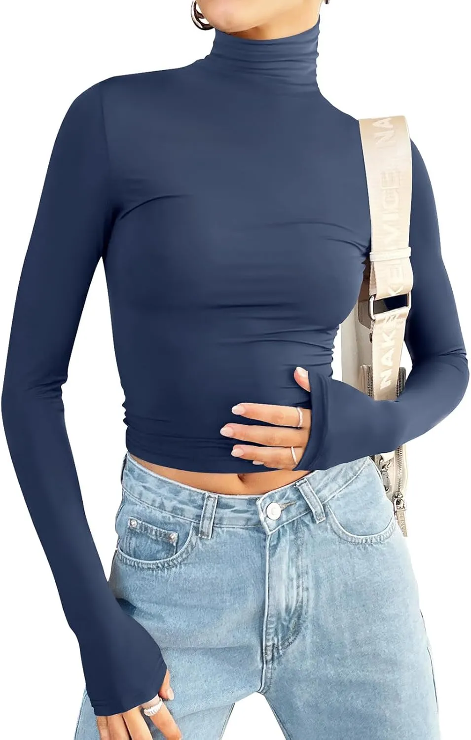 PINKMSTYLE Turtleneck Long Sleeve Tops for Women Fitted Double Lined T Shirts Base Layer Fall Outfits 2024