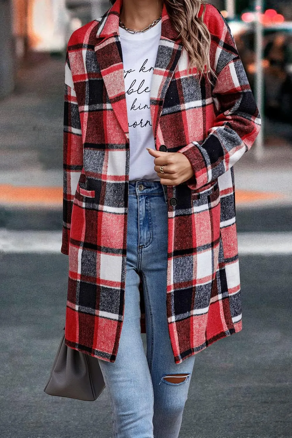 PRETTYGARDEN Women's Plaid Shacket Jacket Trendy Casual Button Wool Blend Winter Tartan Trench Coat with Pockets