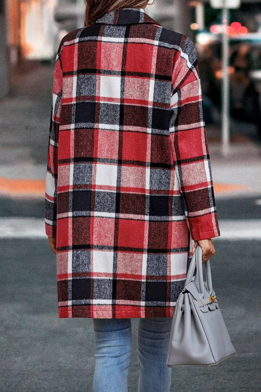 PRETTYGARDEN Women's Plaid Shacket Jacket Trendy Casual Button Wool Blend Winter Tartan Trench Coat with Pockets