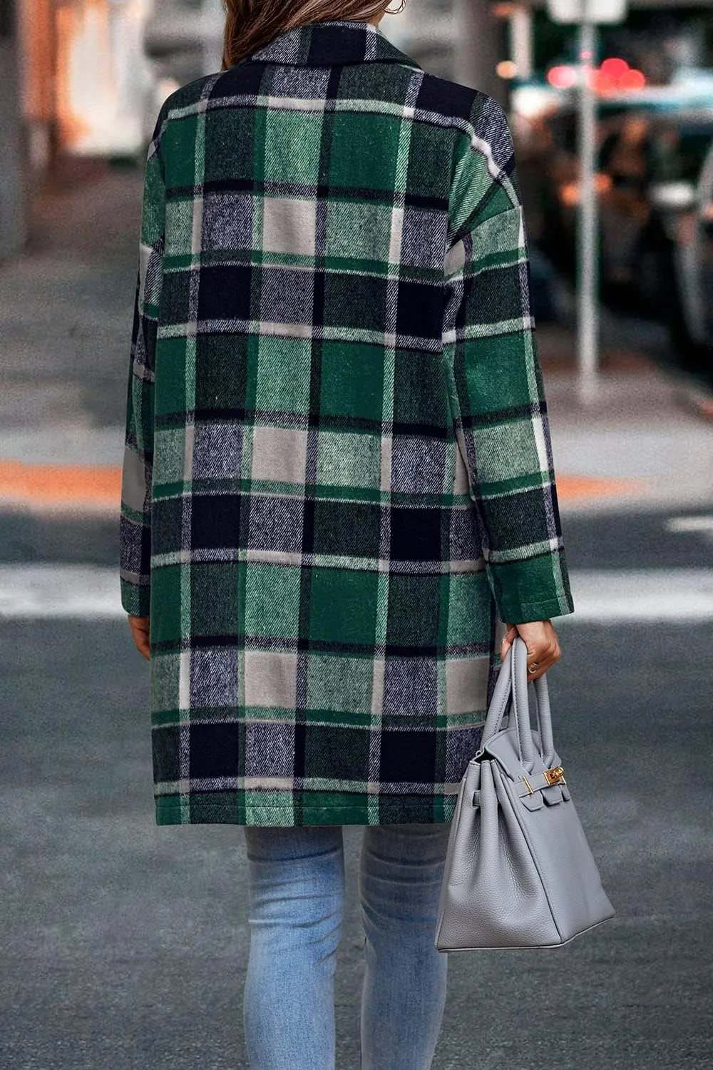 PRETTYGARDEN Women's Plaid Shacket Jacket Trendy Casual Button Wool Blend Winter Tartan Trench Coat with Pockets