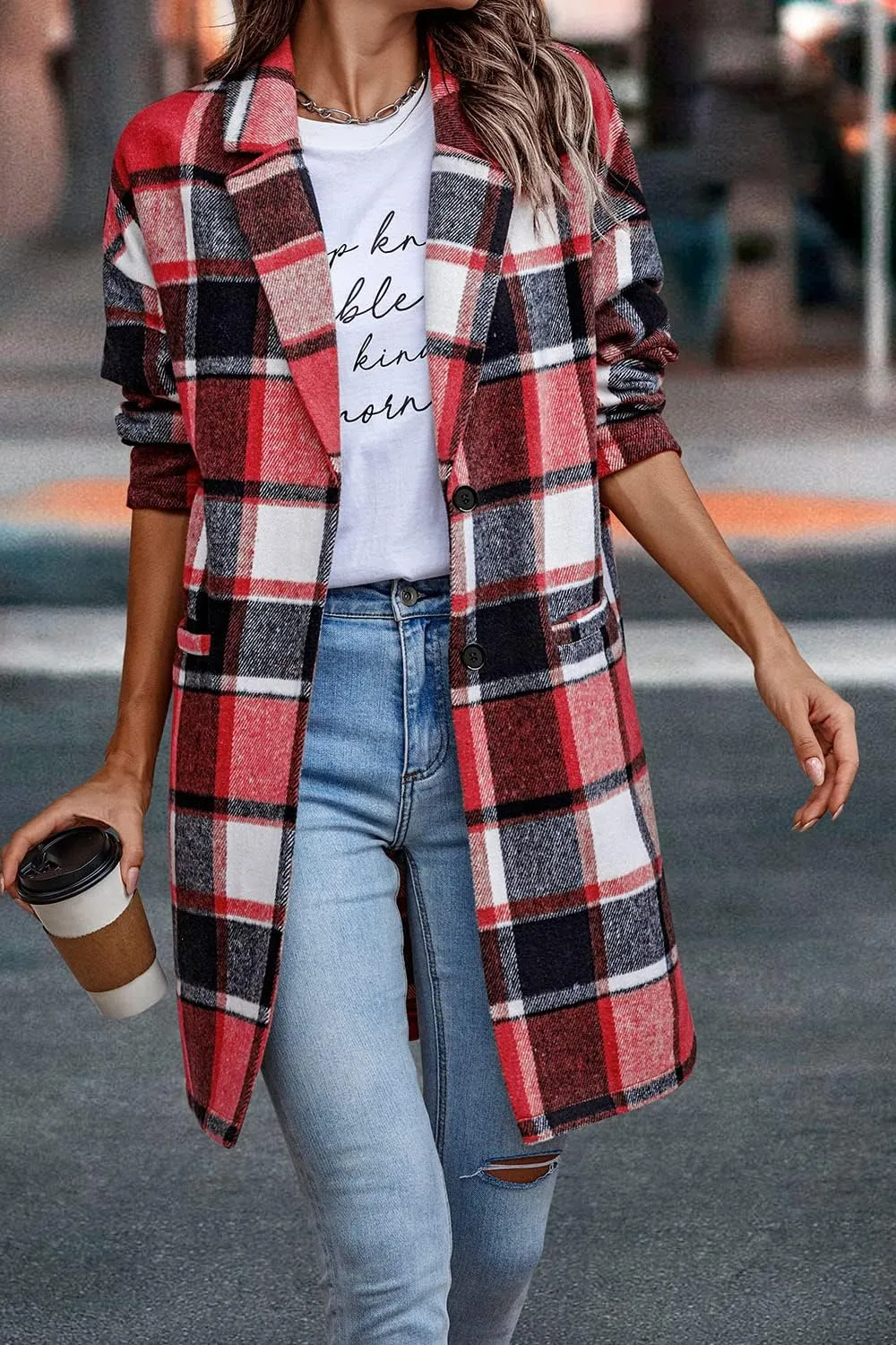 PRETTYGARDEN Women's Plaid Shacket Jacket Trendy Casual Button Wool Blend Winter Tartan Trench Coat with Pockets