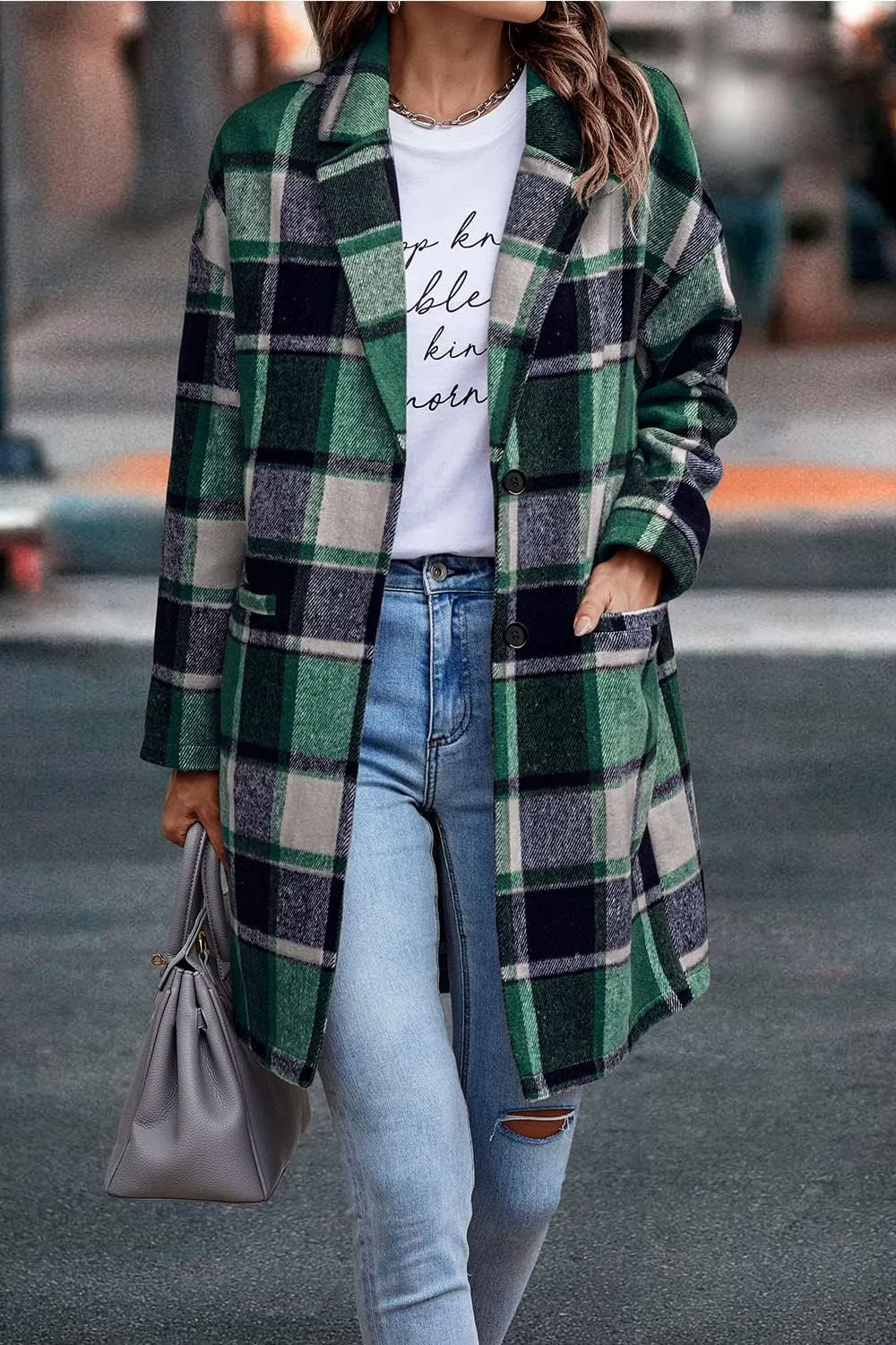 PRETTYGARDEN Women's Plaid Shacket Jacket Trendy Casual Button Wool Blend Winter Tartan Trench Coat with Pockets