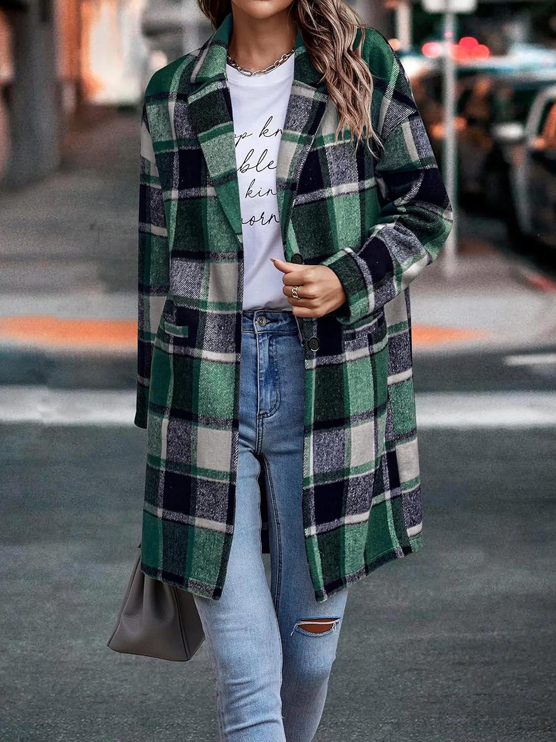 PRETTYGARDEN Women's Plaid Shacket Jacket Trendy Casual Button Wool Blend Winter Tartan Trench Coat with Pockets