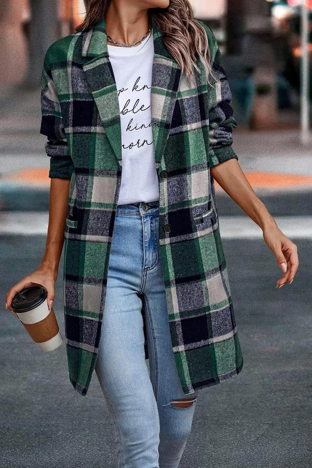 PRETTYGARDEN Women's Plaid Shacket Jacket Trendy Casual Button Wool Blend Winter Tartan Trench Coat with Pockets