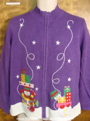 Snowman with Presents Galore Ugly Xmas Sweater