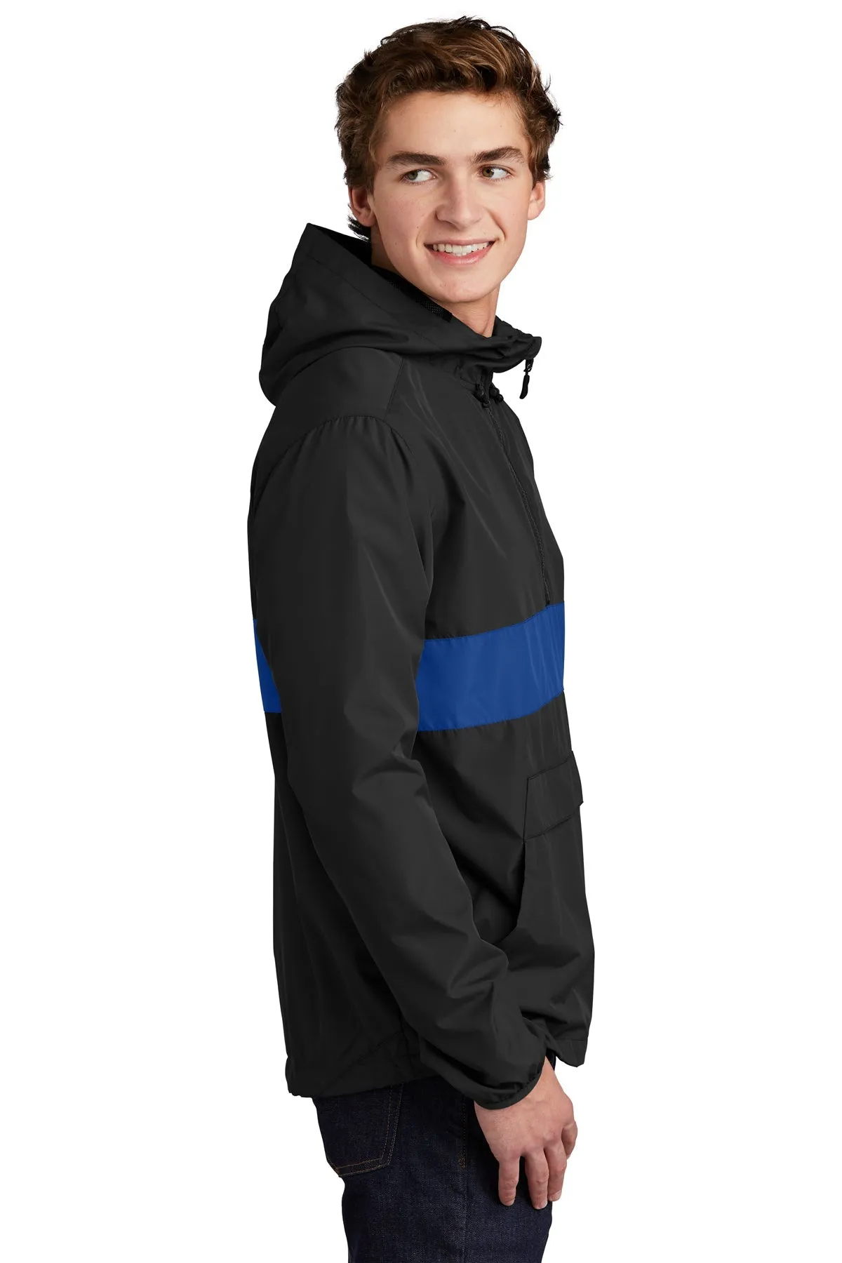 Sport-Tek Zipped Pocket Custom Anorak Jackets, Black/ True Royal