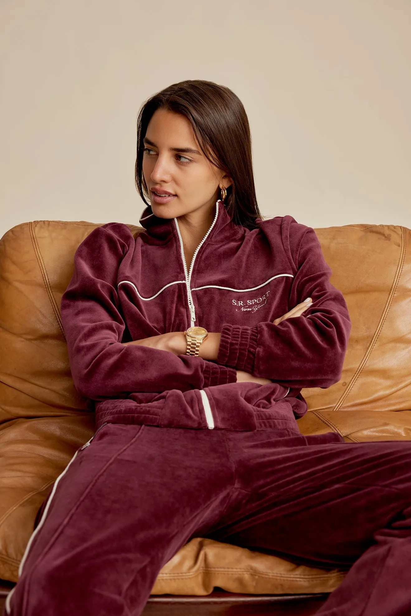 SR Sport Velour Track Jacket - Merlot