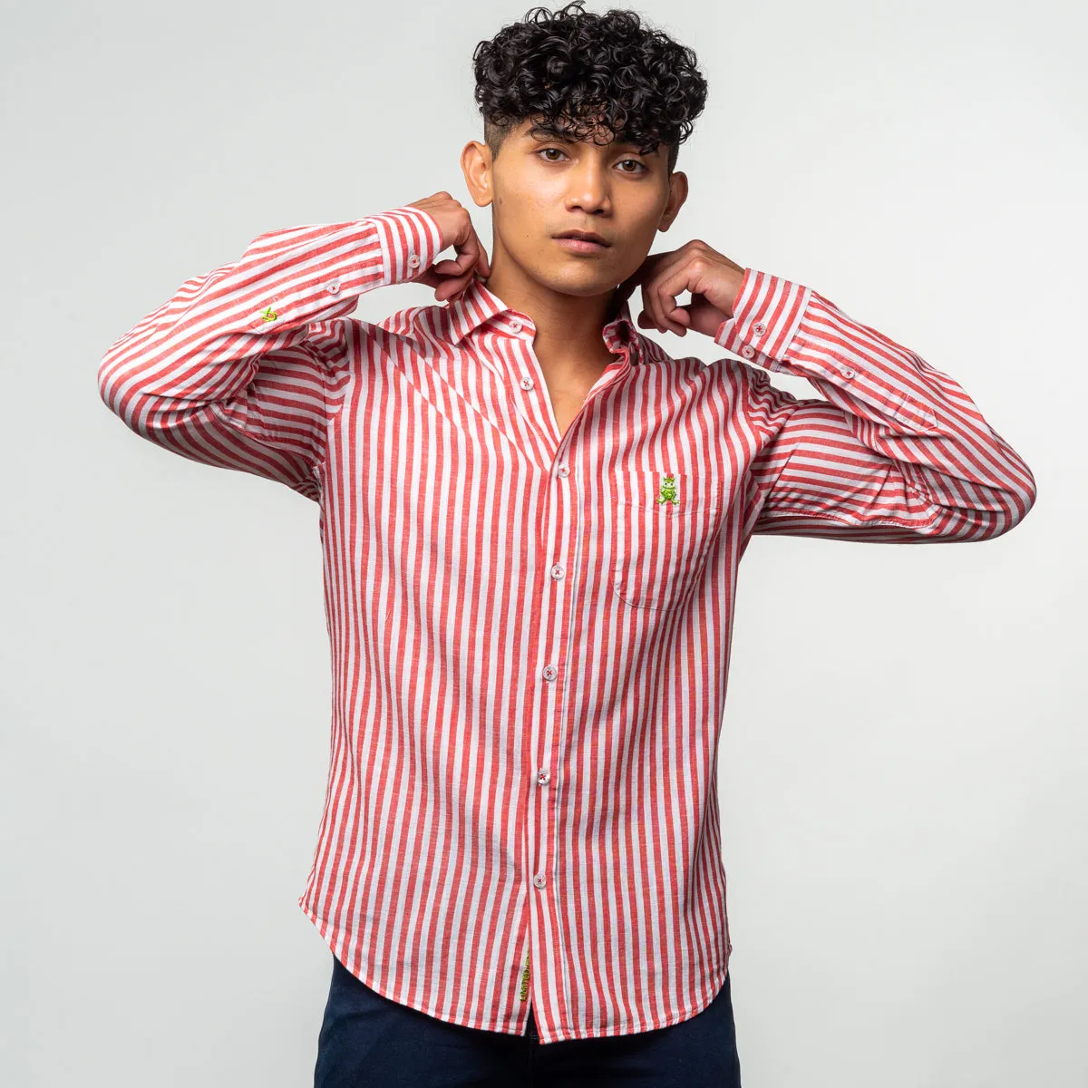 Stanford Stripe FROG Linen Shirt - Red