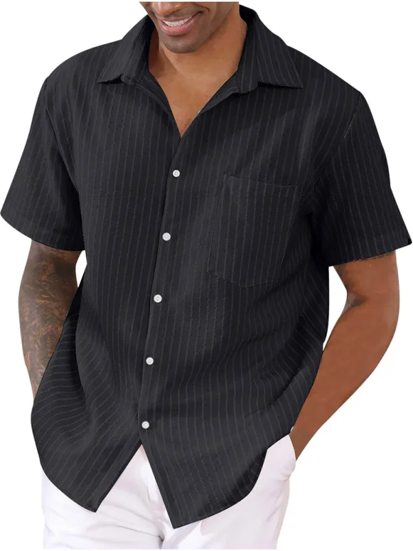 TEEK - Striped Short Sleeve Lapel Shirt