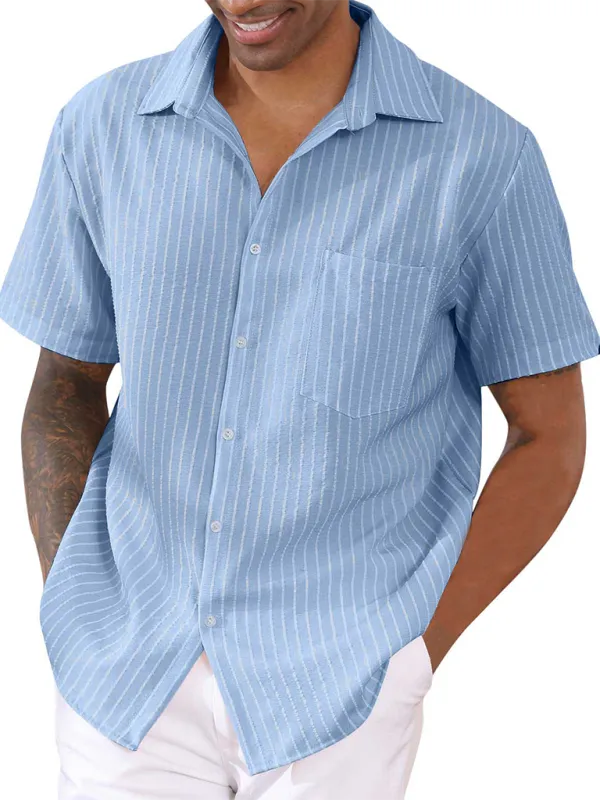 TEEK - Striped Short Sleeve Lapel Shirt