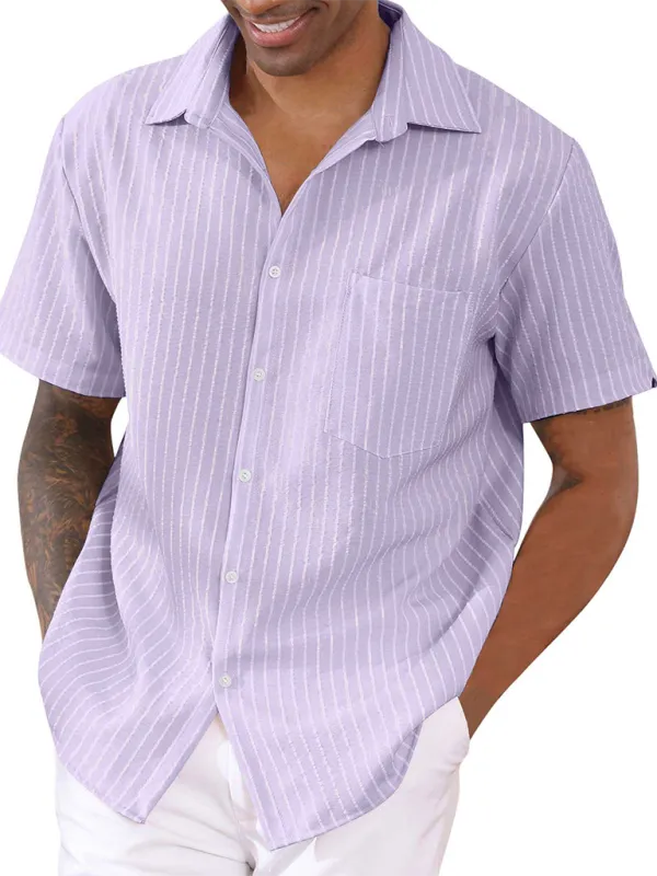 TEEK - Striped Short Sleeve Lapel Shirt
