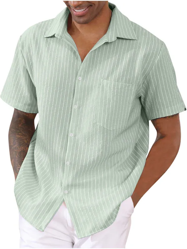 TEEK - Striped Short Sleeve Lapel Shirt