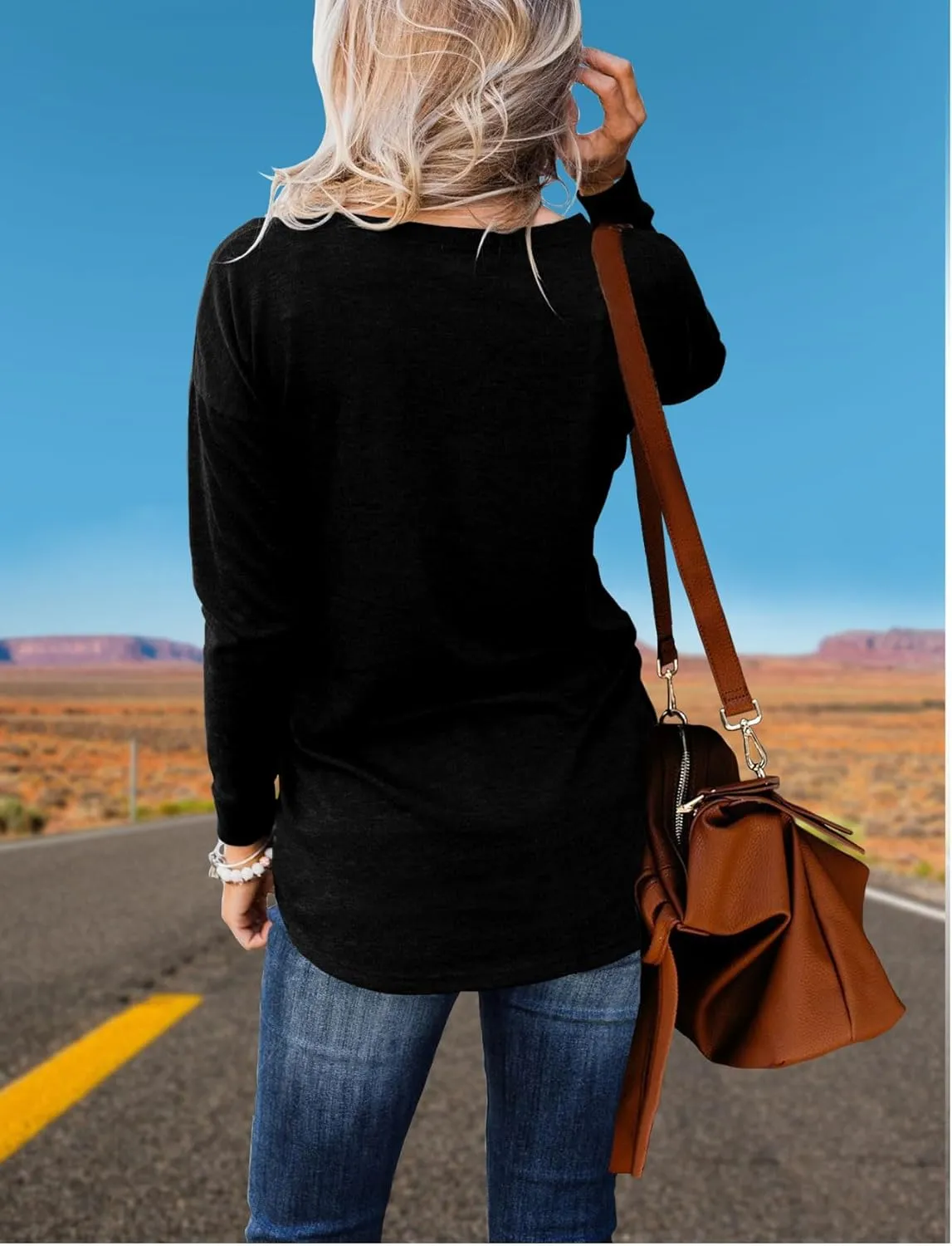 Topstype Womens Henley Tops Long Sleeve Shirts Thermal Pullover Casual Loose Fit Henley Neck Tunics