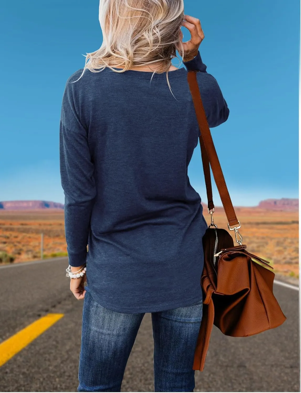 Topstype Womens Henley Tops Long Sleeve Shirts Thermal Pullover Casual Loose Fit Henley Neck Tunics