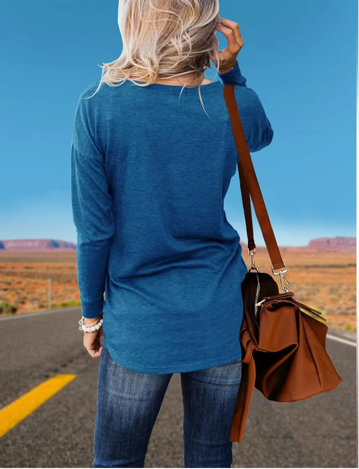 Topstype Womens Henley Tops Long Sleeve Shirts Thermal Pullover Casual Loose Fit Henley Neck Tunics