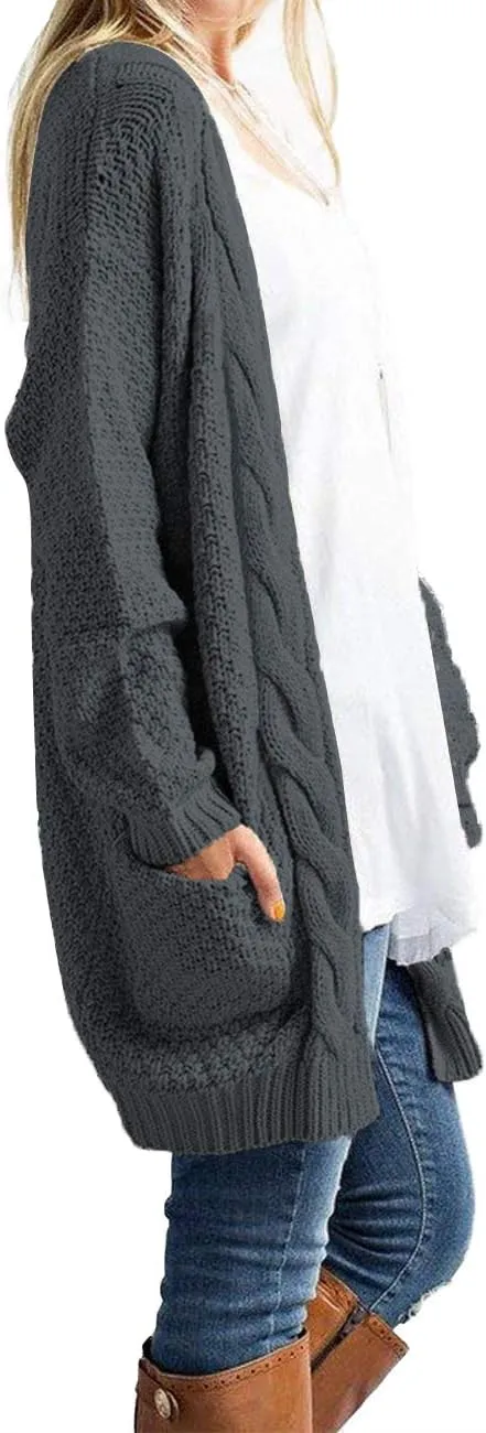Traleubie Women's Open Front Long Sleeve Boho Boyfriend Knit Chunky Cardigan Sweater