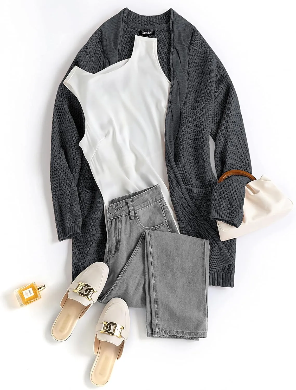 Traleubie Women's Open Front Long Sleeve Boho Boyfriend Knit Chunky Cardigan Sweater