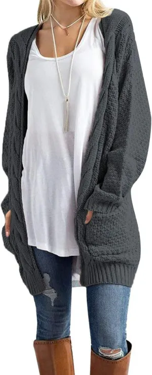 Traleubie Women's Open Front Long Sleeve Boho Boyfriend Knit Chunky Cardigan Sweater