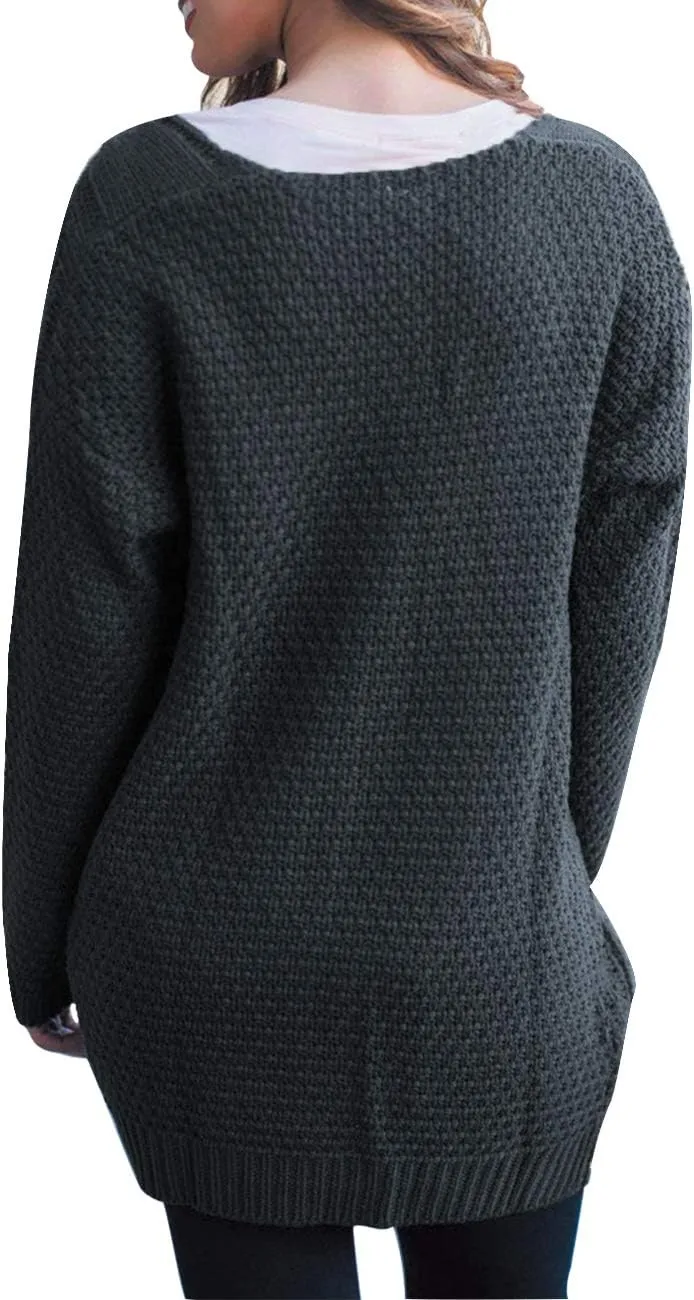 Traleubie Women's Open Front Long Sleeve Boho Boyfriend Knit Chunky Cardigan Sweater