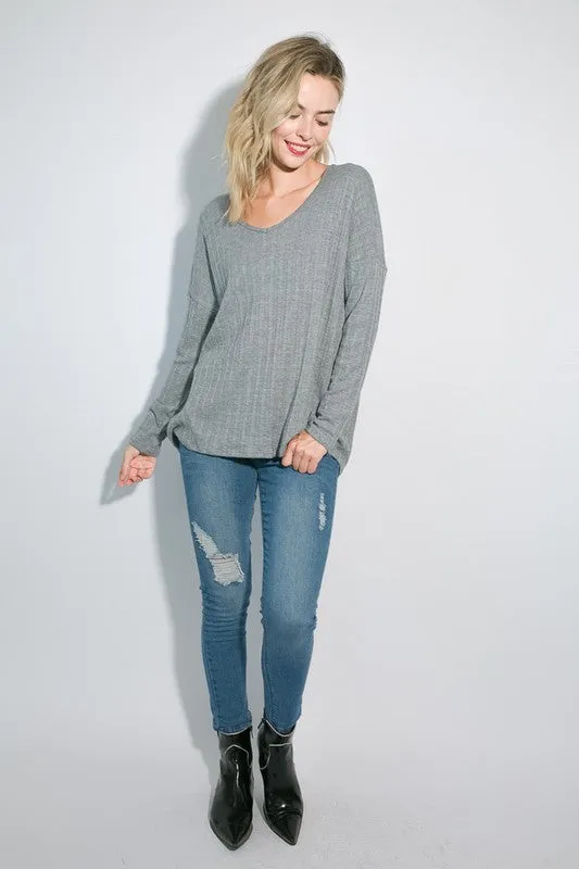 Variegated Cashmere Long Sleeve Top