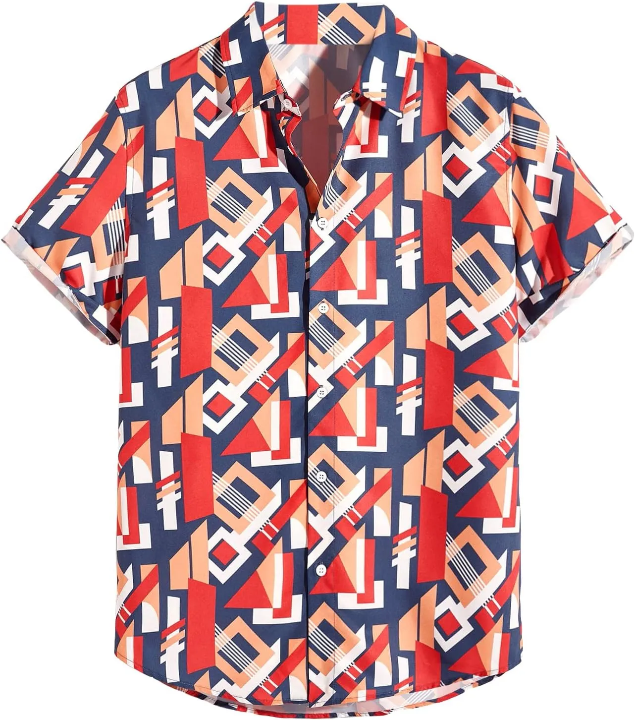 WDIRARA Men's Button Up Short Sleeve Cat Print Beachwear Striped Pocket Hawaiian Shirt Casual Collar Top