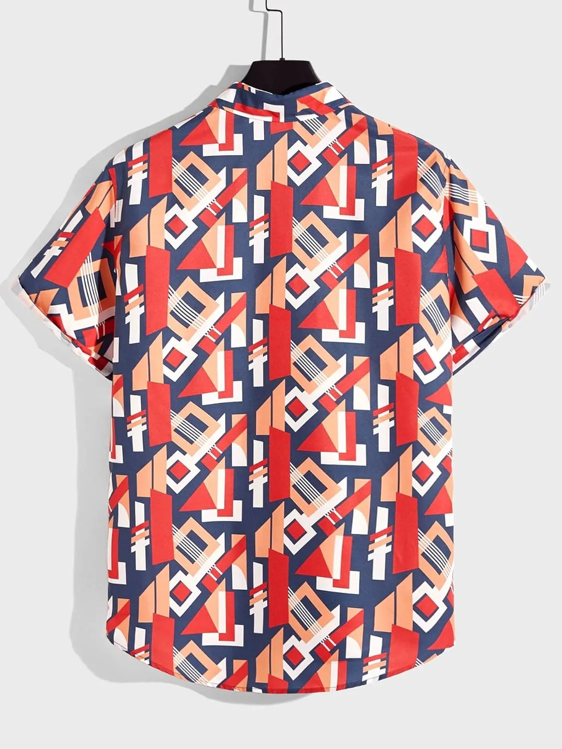 WDIRARA Men's Button Up Short Sleeve Cat Print Beachwear Striped Pocket Hawaiian Shirt Casual Collar Top