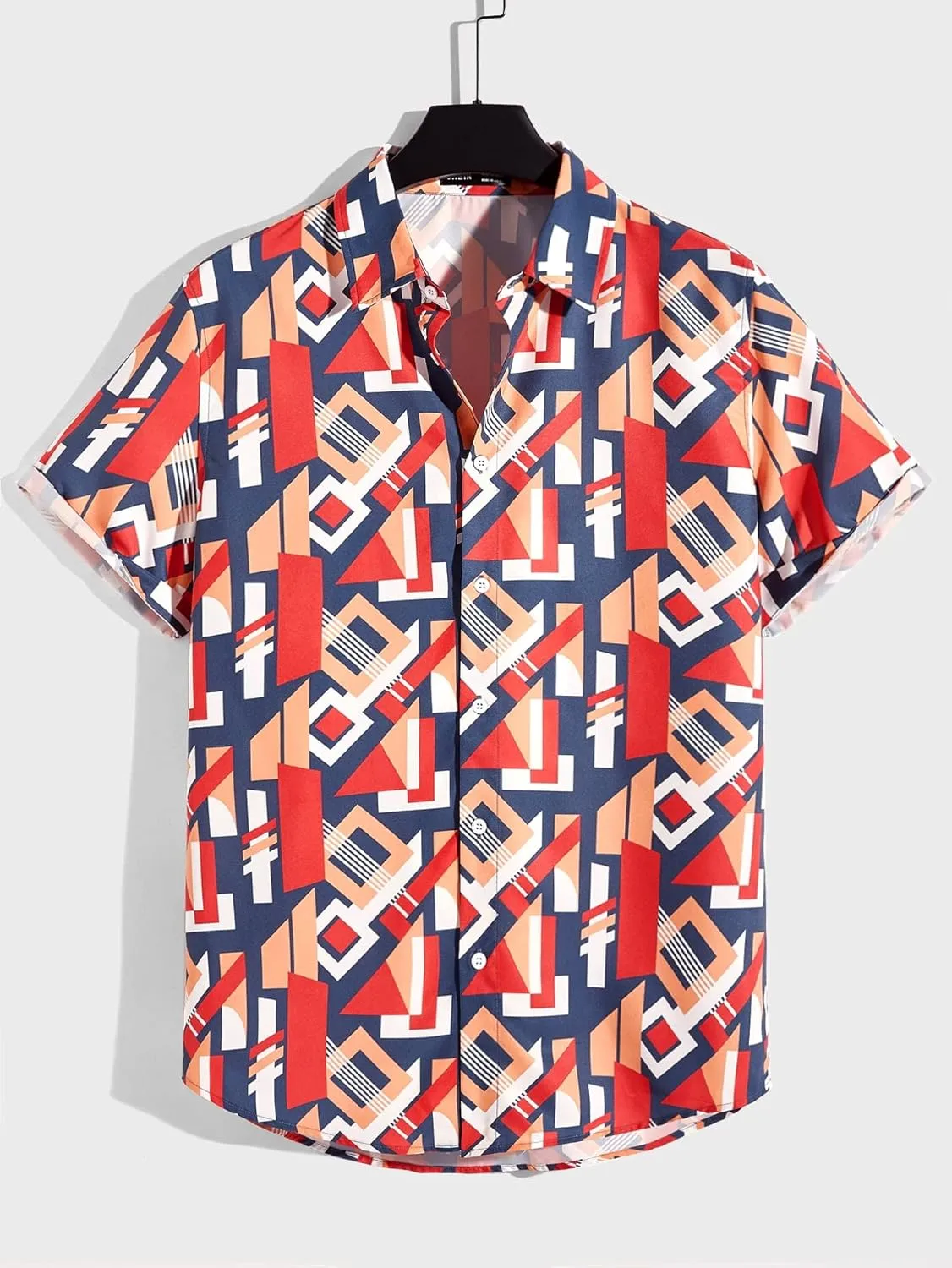 WDIRARA Men's Button Up Short Sleeve Cat Print Beachwear Striped Pocket Hawaiian Shirt Casual Collar Top