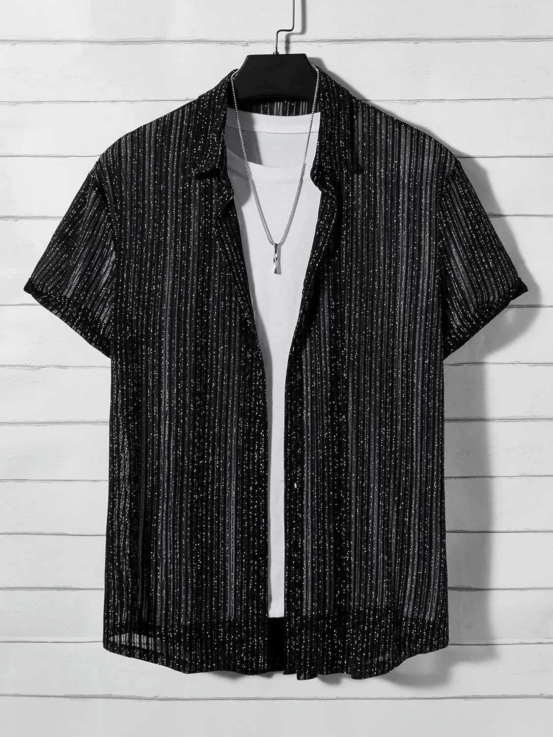 WDIRARA Men's Button Up Short Sleeve Cat Print Beachwear Striped Pocket Hawaiian Shirt Casual Collar Top