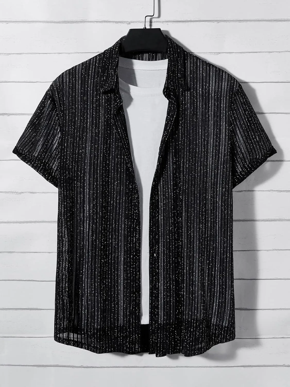 WDIRARA Men's Button Up Short Sleeve Cat Print Beachwear Striped Pocket Hawaiian Shirt Casual Collar Top