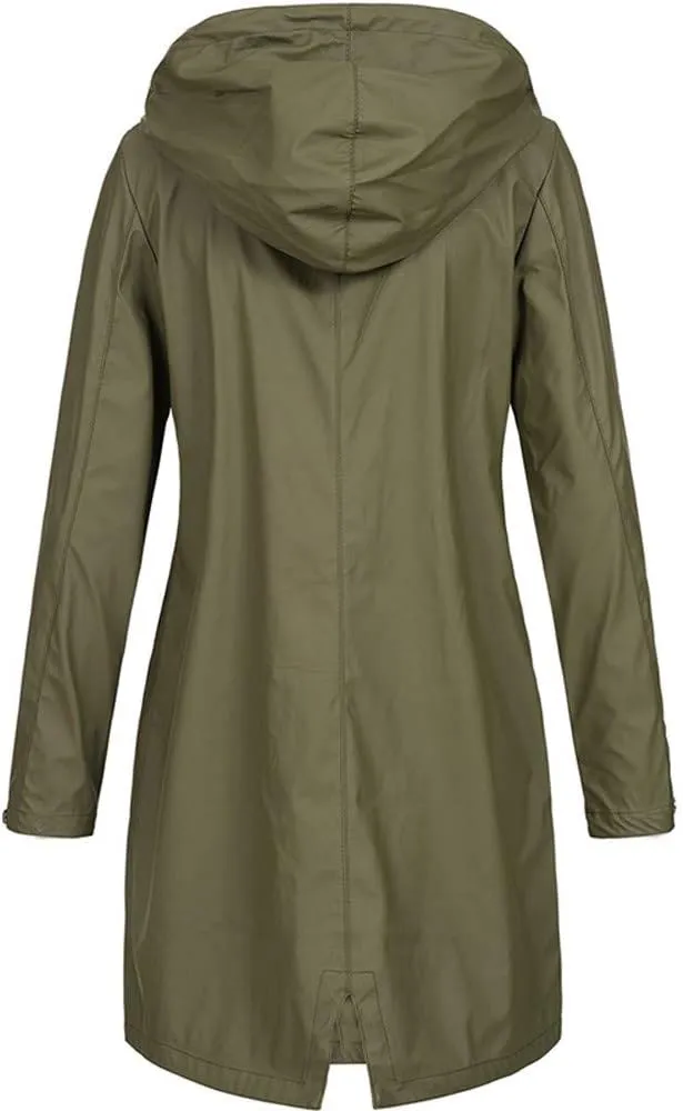 Women Long Rain Jackets Drawstring Long Sleeve Lightweight Raincoat Waterproof Fall Striped Climbing Trench Coats