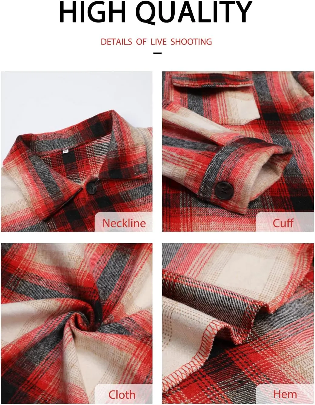 Women's Brushed Plaid Shirts Long Sleeve Flannel Lapel Button Down Cardigan Boyfriend Shacket Jacket Coats