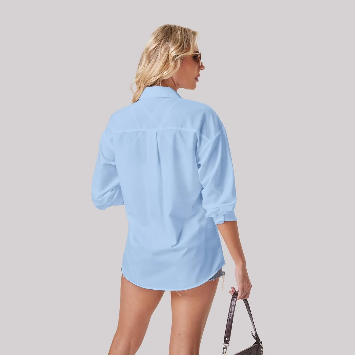 Womens Button Down Shirts Long Sleeve Wrinkle Free Work Office Button Up Dress Shirt with Pocket