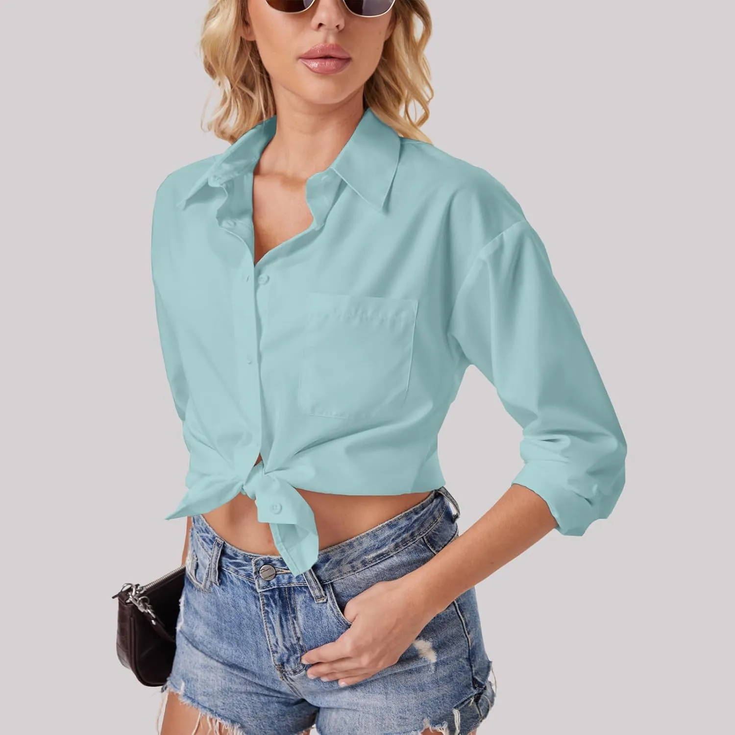 Womens Button Down Shirts Long Sleeve Wrinkle Free Work Office Button Up Dress Shirt with Pocket