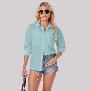 Womens Button Down Shirts Long Sleeve Wrinkle Free Work Office Button Up Dress Shirt with Pocket