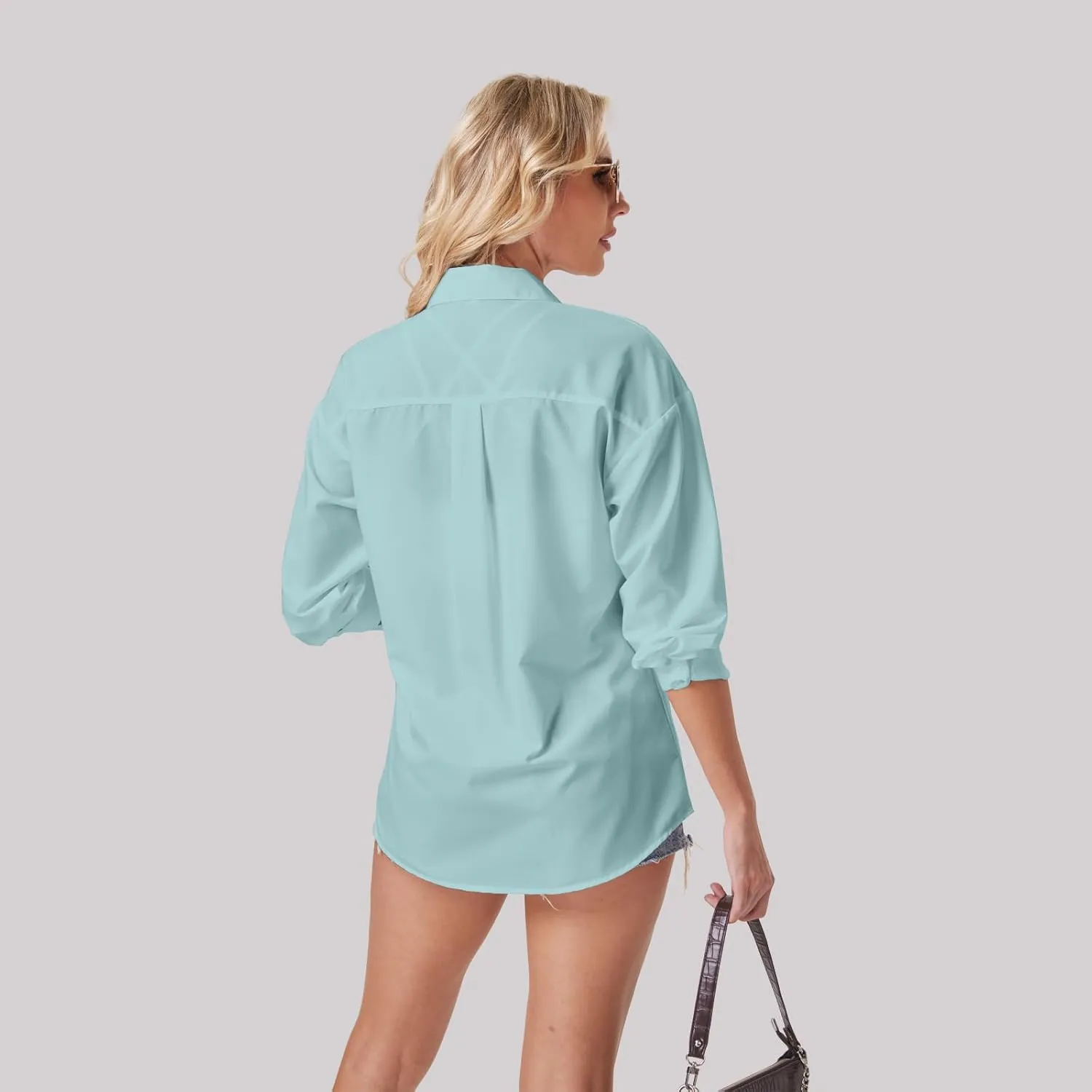 Womens Button Down Shirts Long Sleeve Wrinkle Free Work Office Button Up Dress Shirt with Pocket