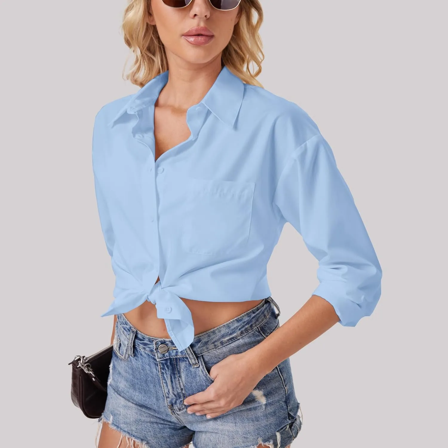 Womens Button Down Shirts Long Sleeve Wrinkle Free Work Office Button Up Dress Shirt with Pocket