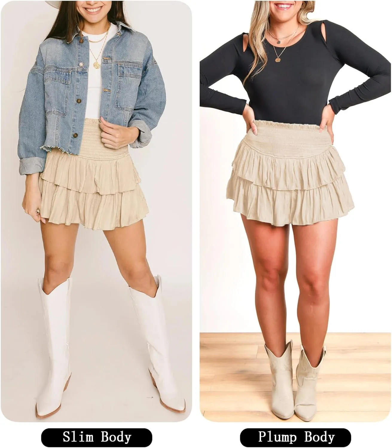 Women's Cute High Waist Ruffle Mini Skirt Layered Ruffle Hem Flared Flowy Casual Swing Beach Mini Short Skirt