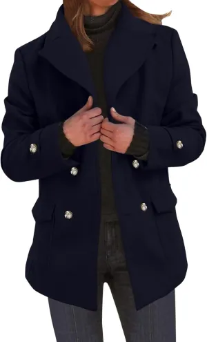 Women's Elegant Blazers Single Breasted Coat 2024 Winter Mid Woolen Overcoat Work Office Pea Jackets Overcoats