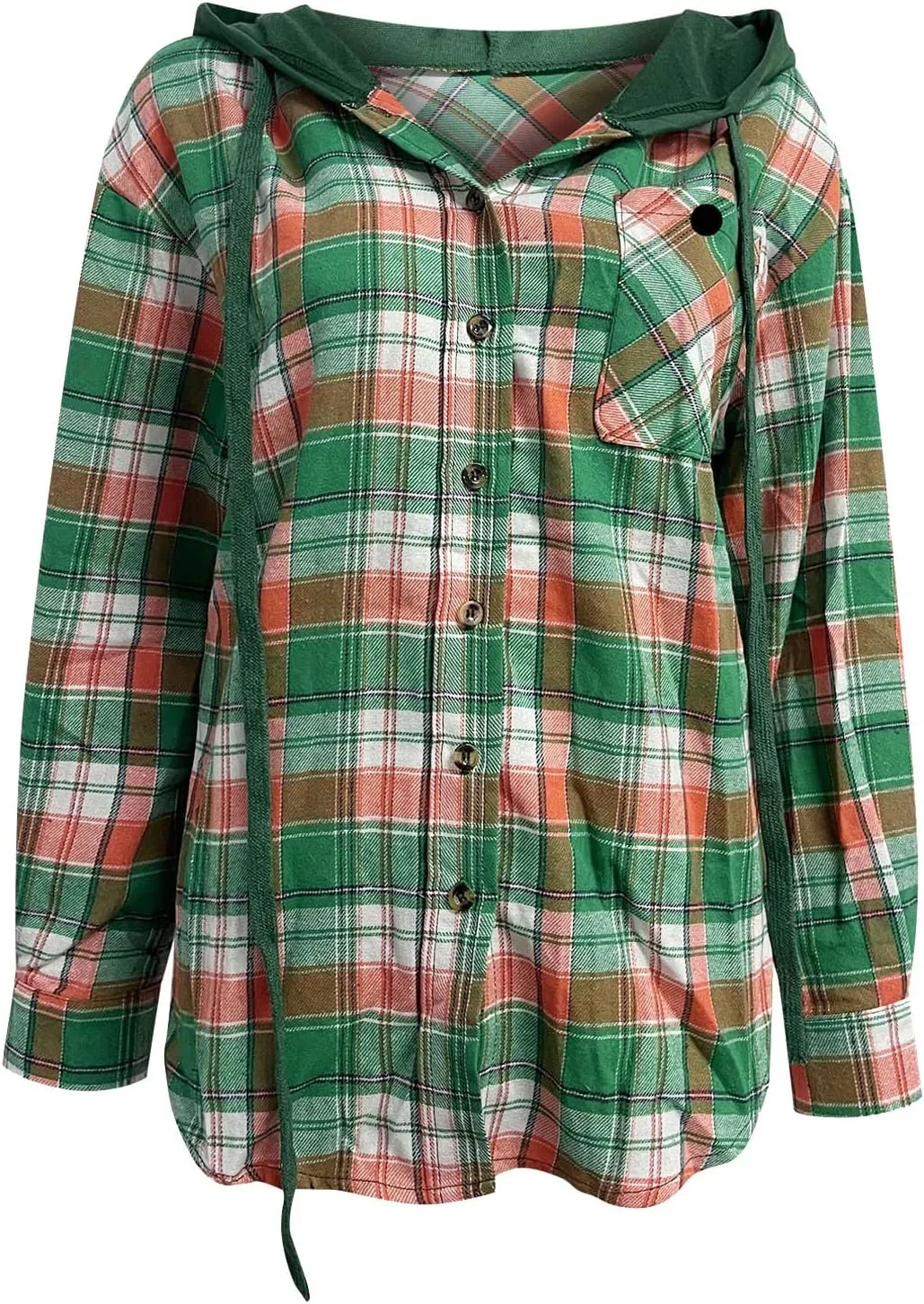 Womens Flannel Hooded Shacket Jacket Fashion Teen Girl Plaid Button Down Outerwear Shirts Preppy Fall Thin Hoodie Coat