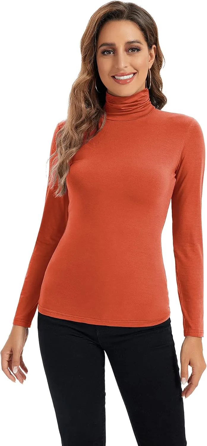 Womens Long Sleeve Turtleneck Tops Soft Stretchy Fitted Base Layer Shirt