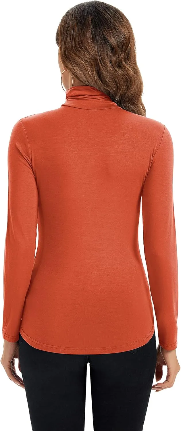 Womens Long Sleeve Turtleneck Tops Soft Stretchy Fitted Base Layer Shirt