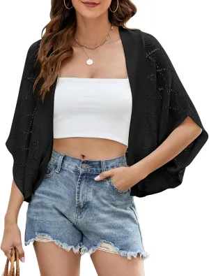 Women's Summer Cardigan Bolero Shrug Sweater Lightweight Crochet Batwing Sleeve Open Front Cropped Cardigans
