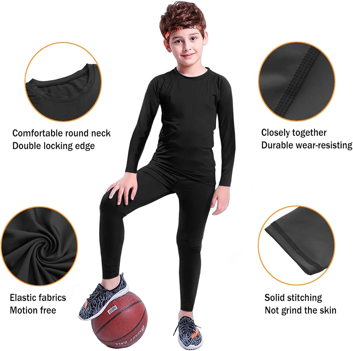 Youth Boys' Compression Leggings Athletic Shirt Tights Top Base Layer Set Sports Youth for Kids