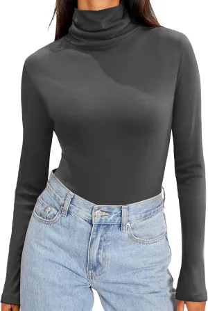Zeagoo Womens Turtleneck Long Sleeve Shirts Soft Thermal Underwear Fall Fashion 2024 Tight Basic Layer Tops