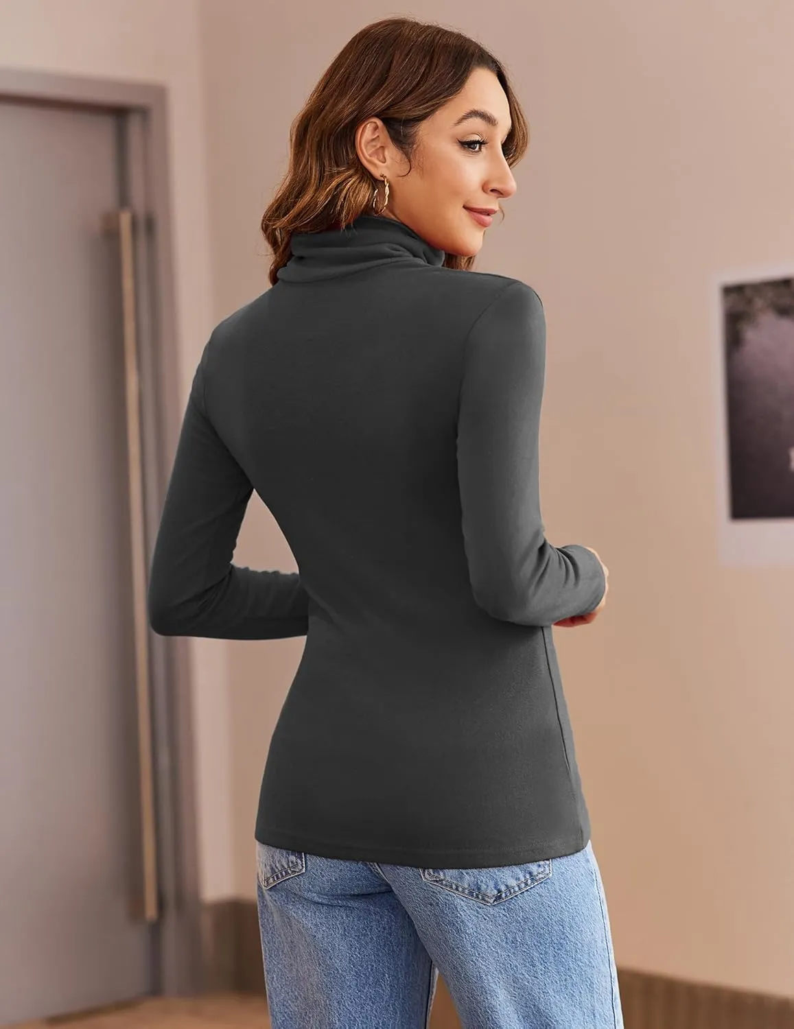 Zeagoo Womens Turtleneck Long Sleeve Shirts Soft Thermal Underwear Fall Fashion 2024 Tight Basic Layer Tops